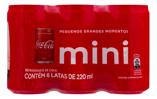 Pack Refrigerante Coca-Cola Mini Lata 6 Unidades 220ml Cada