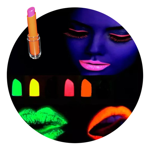 4 Barra Labial Fluo Maquillaje Efecto Neon Brilla Con Luz Uv