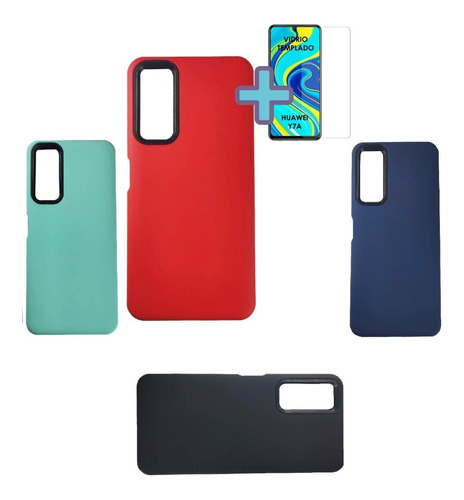 Funda Protector Huawei Y7a 2021 Carcasa Reforzada Mas Vidrio