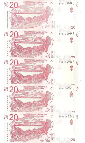 5 Billetes 20 Pesos Fauna Serie B Correlativos ¡únicos!