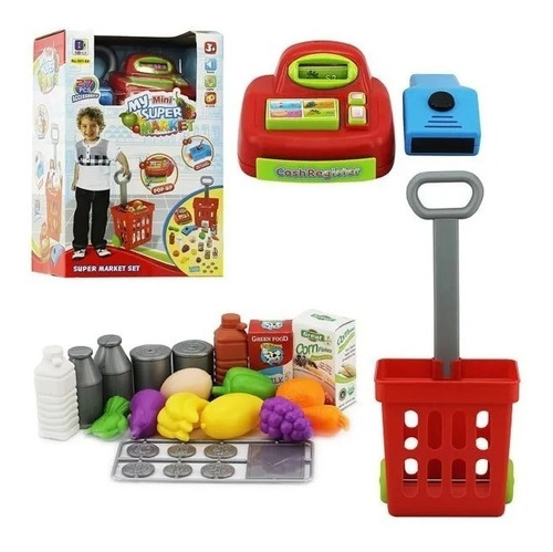 Set Juego Mini Market Caja Registradora Y Carro Juguete