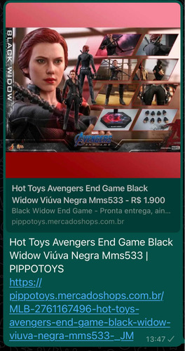 Hot Toys Avengers End Game Black Widow Viúva Negra Mms533 (Usado)