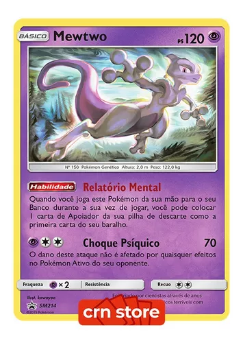 Carta Pokémon Lendário Mew E Mewtwo Com Lote De 100 Cartas