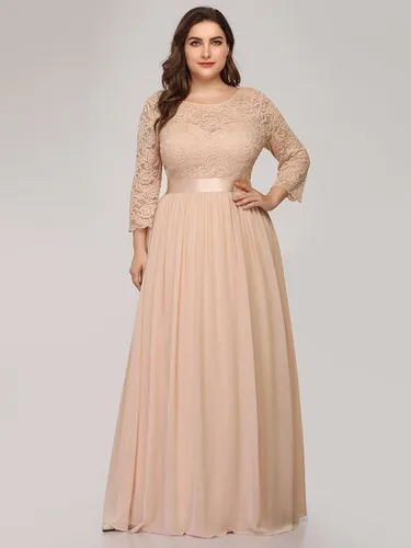 contraste . Dar derechos Vestido Largo Fiesta Elegante Beige Blush Nude Manga Larga