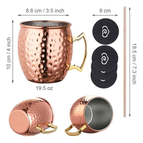 Livehitop Moscow Mule Mugs Set Of 4, Handcrafted Copper C...