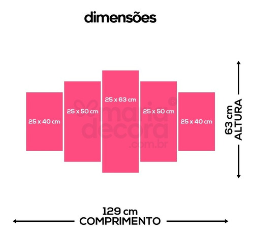 Quadro Decorativo 129x63 Sala Quarto Flor Simétrica Design