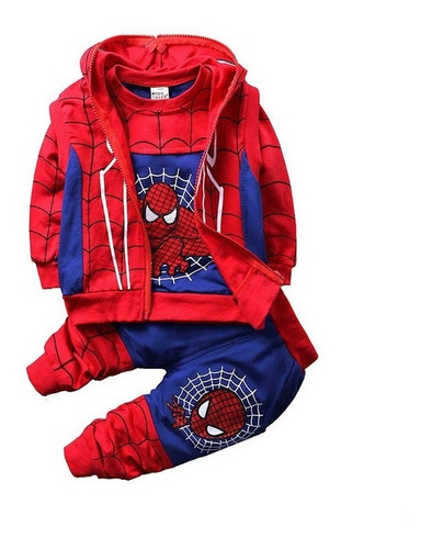 Conjunto 3 Piezas Con Capucha Cremallera Spiderman Para Niño