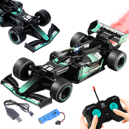 Carrinho Controle Remoto F1 Recarregável Solta Fumaça Preto Brinquedo Rc