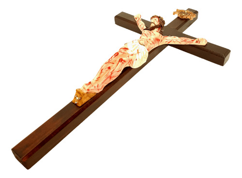 Crucifixo De Parede Com Cristo Chagado Em Resina Madeira 33