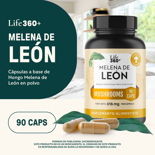 Melena De León Mushrooms Life 360+ 90 Cápsulas Hongo Melena