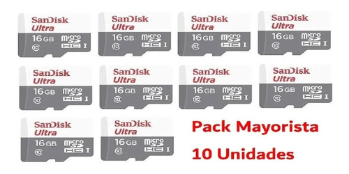 Imagen 1 de 3 de Pack X 10 Unidades Tarjeta De Memoria 16gb Sandisk Ultra Sd
