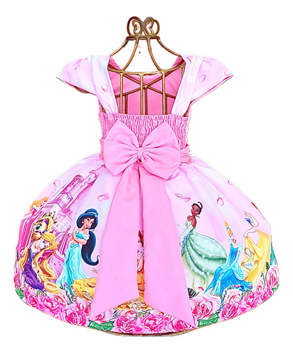 Vestido Princesas Da Disney Temático Luxo Grátis Laço