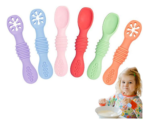 Juego De 6 Cucharas Masticables De Silicona Arcoíris