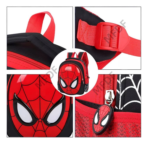 Mochila Preescolar Spider Man 3d Dibujos Animados+sombrero Color Rojo Mfdf