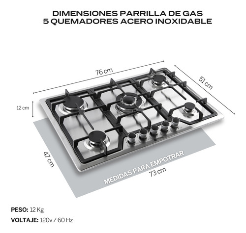 Combo Parrilla De Gas Y Campana Extractora 80 Cm | Lu5ta80 Color Gris
