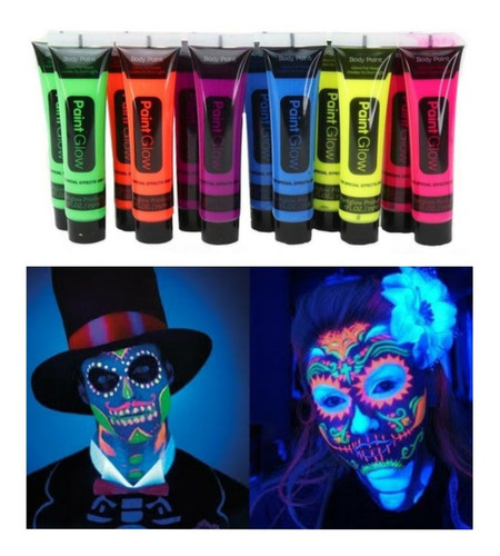 24 Tubos Pintura Neon Corporal Glow Luz Negra Uv Body Paint