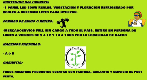 Imagen 5 de 5 de Lampara Panel Led 300w Cultivo Indoor, Vegetacion, Floracion