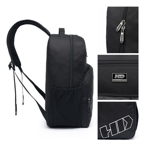 Mochila Masculina Executiva Faculdade Notebook Resistente Cor Preto C/ Branco Desenho Do Tecido Lisa