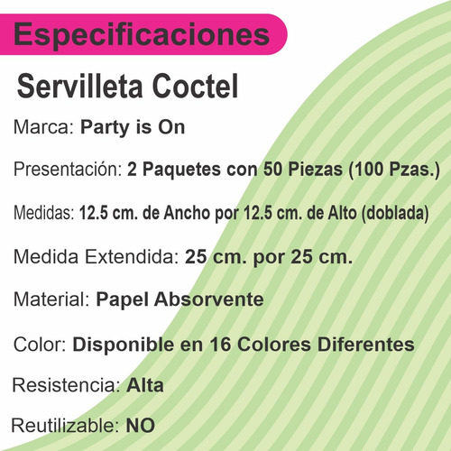 Servilleta Desechable Tamaño Coctel Party Is On 100 Piezas