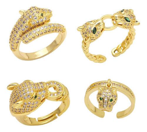 Anillo Oro 14k Moda 4 Pieza Personalidad Femenina Cabeza