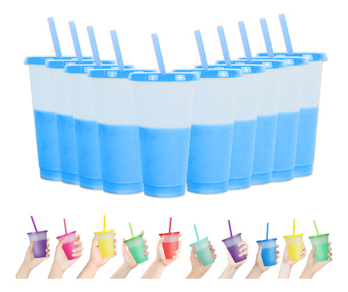 10 Vasos Magicos Color Reutilizable 710ml Copa+tapa Y Popote