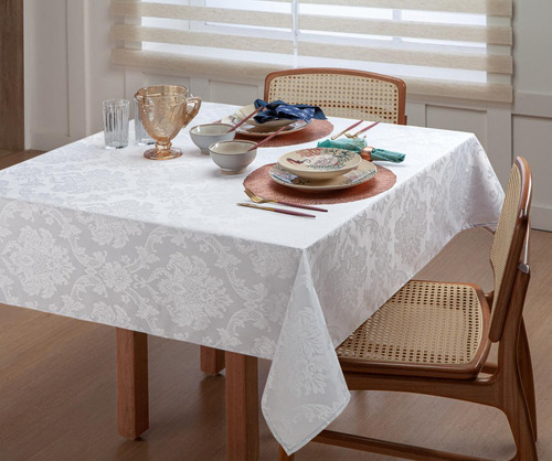 Toalha De Mesa Para 4 Pessoas Tecido Jacquard Branco 1,5m