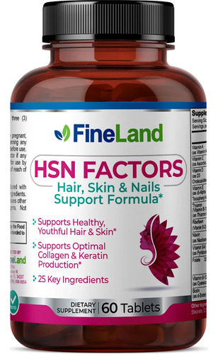 60tab Fineland Hsn Factors Ingredientes P/ Cabello Piel Uñas Sabor Sin Sabor