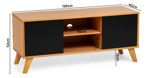 Rack Até 42 Polegadas 2 Portas Em Madeira Mdf 120 Cm Memory Cor Preto