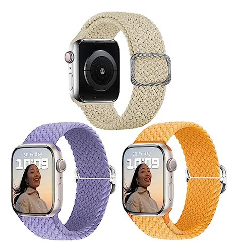 3 Pack Braided Stretchy Stra Compatible Con Apple Watch Ban