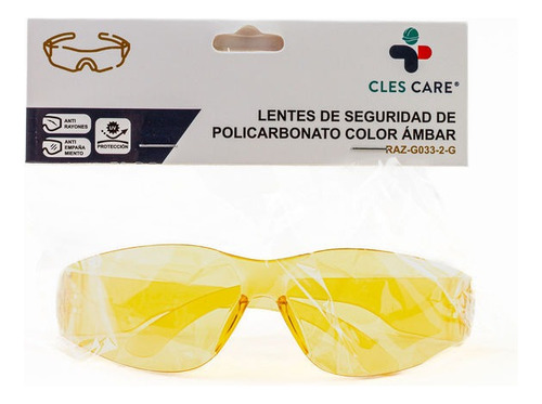 Lentes De Seguridad Ambar, Cles Care, 12 Piezas Cristal Amarillo