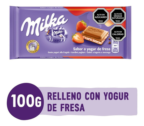 Imagen 1 de 2 de Milka Chocolate Relleno Yogurt Frutilla Barra 100 Gr