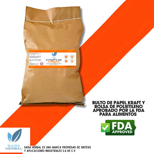 Citrato De Potasio Bulto Con 25 Kg Sabor Natural Saisa Herbal