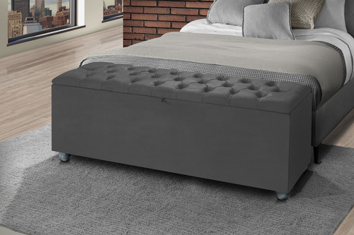 Bau Recamier Sara Organizador 80cm No Tecido Pavia Cinza Design Sofisticado Av Móveis