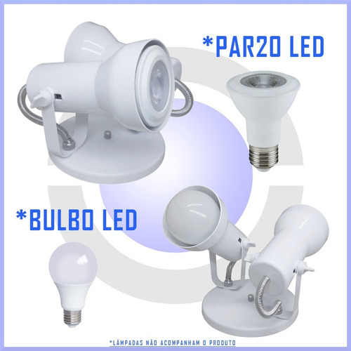 Imagem 3 de 8 de Spot De Luz Duplo Sobrepor 2 Lampadas Par20 Bulbo Kit 5 Unid