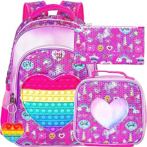 Wzlvo 3pcs Unicorn Backpack For Girls, 16  Kids Dfqre