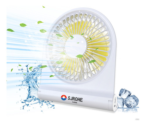 Sjrohe Ventilador De Mini Recargable Ventilado Portátil Base Y Mano Ventilador Mini Silencioso De Escritorio Portatil Recargable Usb 2000mah 3 Cuchillas 3 Marchas, 3 Velocidades Color Blanco