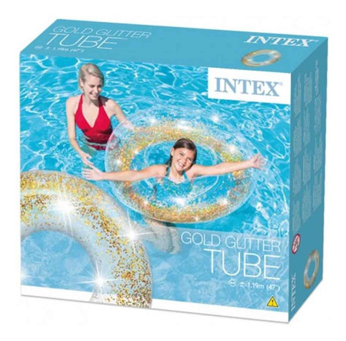 Flotador Inflable Dona Con Diamantita Glitter Dorado Intex Dorado