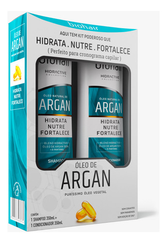 2 Kit Shampoo Condicionador Hidratante Óleo De Argan 350ml