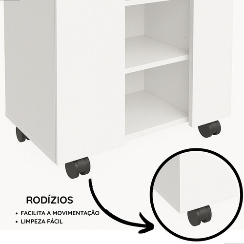 Gabinete Para Banheiro Premium 2 Portas Prateleiras Organizador 62cmx55cmx36cm Branco Com Rodizio Jm3 Moveis