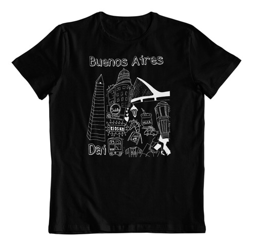 Polera Negra Dtf Algodon Travel Buenos Aires Viajero Memorie