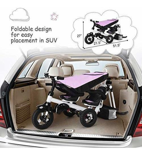 Adjustable Push Handle Storage Rotatable Seat Folding Baby Trike Double Brake Baby Joy Tricycle 4 in 1 Twin Stroller for Toddlers with Removable Canopy Toddler Tricycle for 1-5 Years Old 