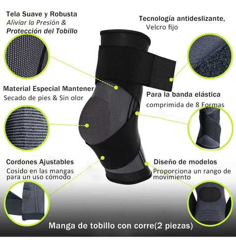 1 Par De Tobilleras De Compresion Ajustable Transpirable