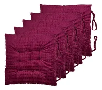 Comprar Pack 6 Cojines De Sillas Cuadrado Grueso Tercipelo Liso Color Burdeo