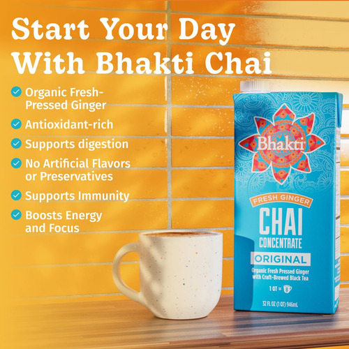Té Concentrado Bhakti Chai Original, Jengibre Orgánico 946ml