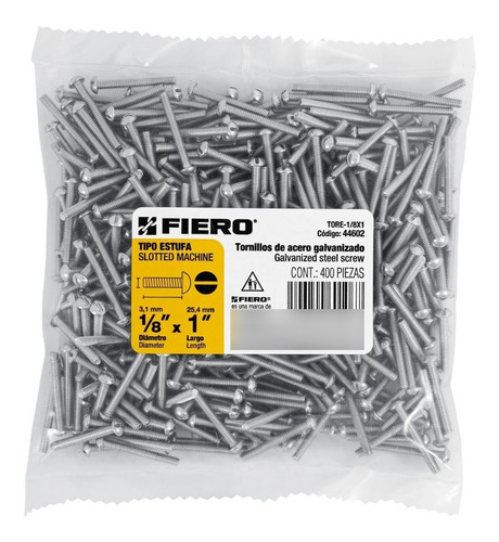 Bolsa Con 400 Tornillos 1/8 X 1 Tipo Estufa Fiero 44602