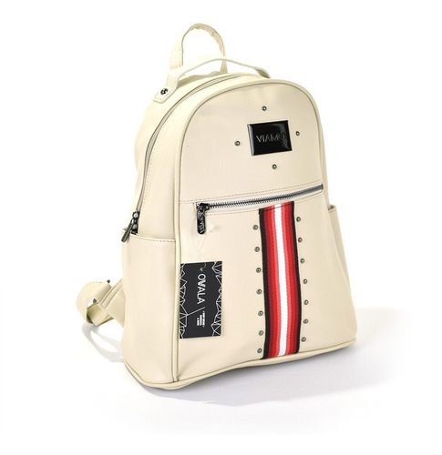 Imagen 2 de 6 de Mochila Cuero Sintetico Mujer Urbana Grande Viamo Beige Dama