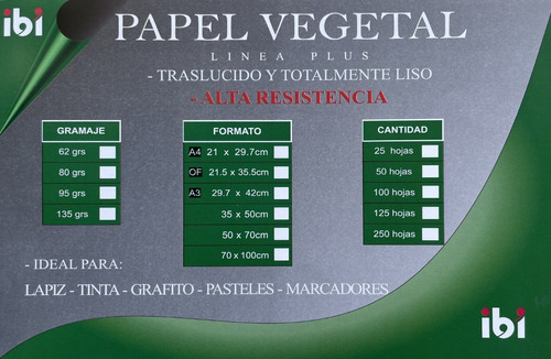 Papel Vegetal Alta Resistencia 90grs. 21x29,7cm X 100hojas