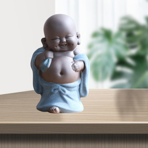 2x Little Cute Ceramic Laughing Maitreya Happy Buddha