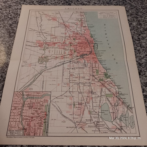 Plano Mapa De Chicago 30x24cm Impreso Alemania 1896