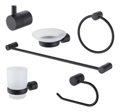 Set Accesorios Baño Peirano Linea Fabric Negro 6 Piezas Prem